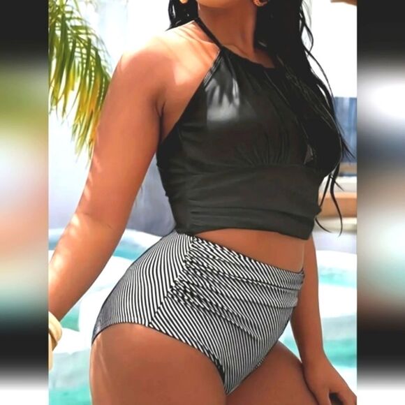 Plus Size colorblock Halter Neck Backless Bikini Set sz 2X - Picture 5 of 6